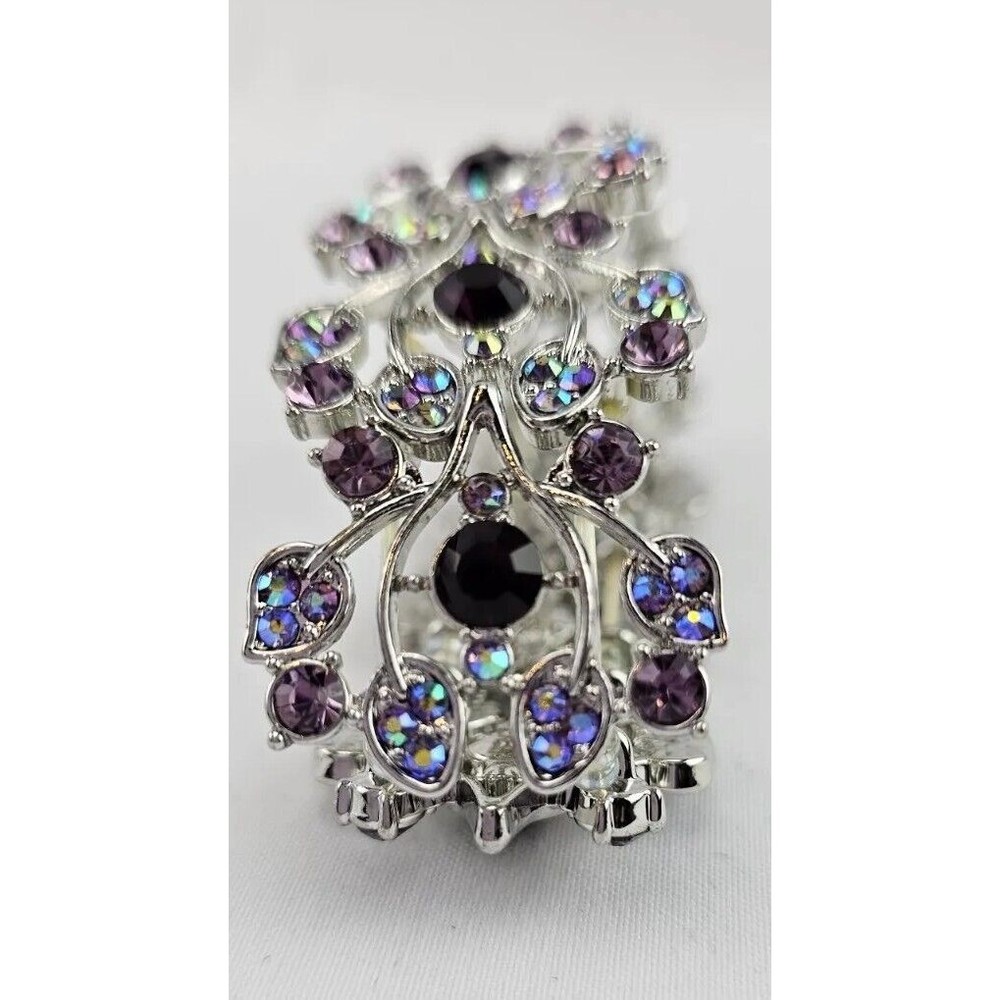 ❤️Cherry Blossom Bracelet Leaf Silver Pink Purple Crystals Elasticized Easy Wear